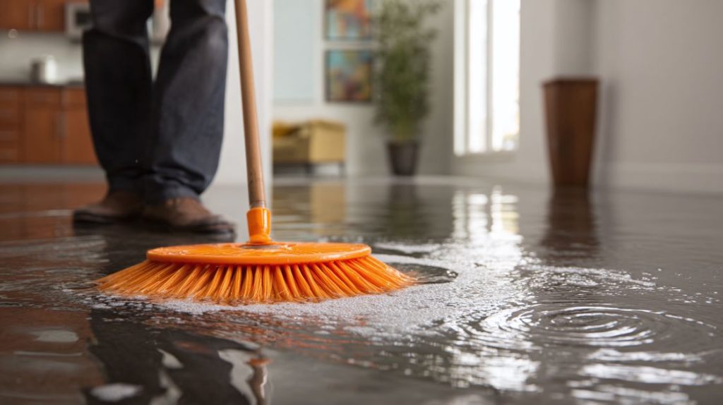 A flooded condominium unit in Ontario, Canada with water on the floor during an emergency response.